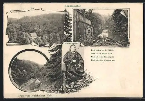 AK Welzheim, die Klingenmühle, Welzheimer Wald, Portrait Justinus Kerner