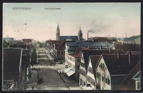 AK Göppingen, Hauptstrasse aus der Vogelschau