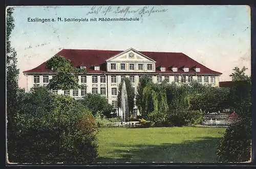 AK Esslingen a. N., Schillerplatz mit Mädchenmittelschule