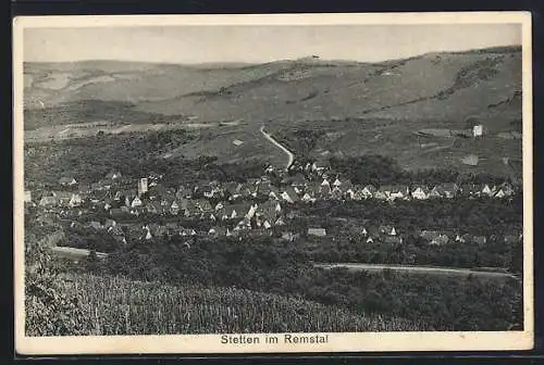AK Stetten im Remstal, Gesamtansicht mit Panorama
