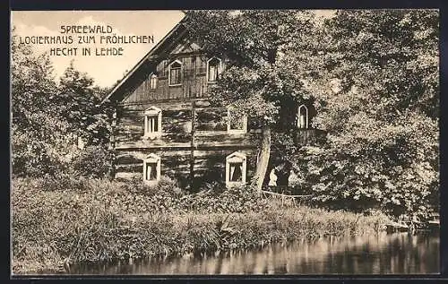 AK Lehde /Spreewald, Logierhaus zum Fröhlichen Hecht mit Flusspartie