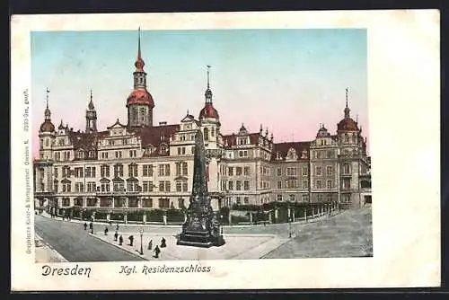 Goldfenster-AK Dresden, Ansicht des Königl. Residenzschloss