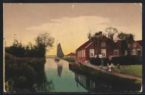 AK Osterhusen, Flusspartie am Osterhuser Tief mit Segelboot