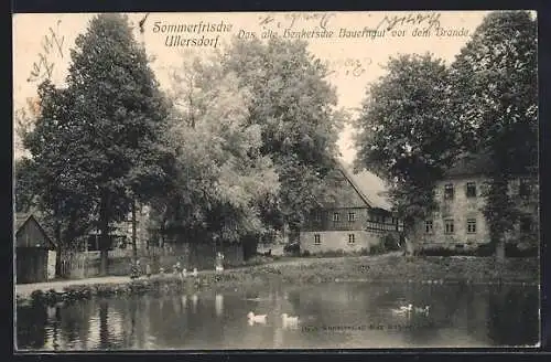 AK Ullersdorf / Grosserkmannsdorf, Das alte henkersche Bauerngut vor dem Brande