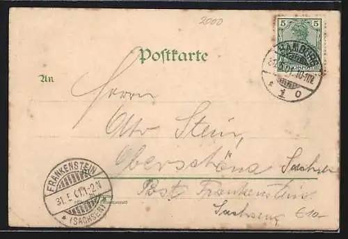 Lithographie Hamburg, Brooks-Brücke und Neue Elbbrücke, Lagerhäuser am Freihafen