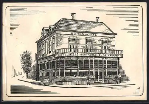 Künstler-AK Rijssen, Hotel-Cafe-Restaurant De Kroon J. G. Koedijk