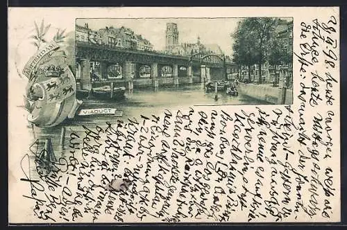 Künstler-AK Rotterdam, Viaduct, Wappen