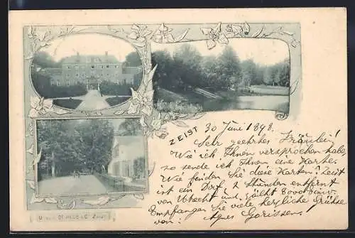 AK Zeist, Schloss, Strassenpartie, Uferpartie