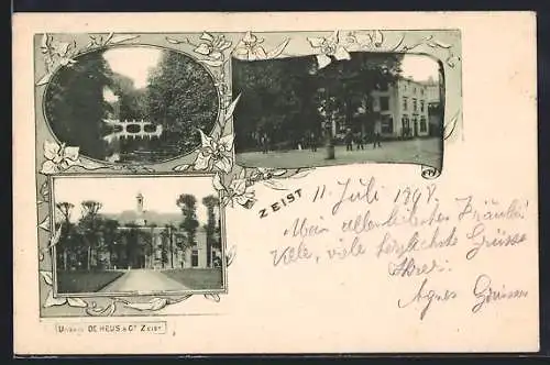 AK Zeist, Rathaus, Brücke, Strassenpartie