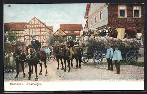 AK Hessischer Brautwagen auf der Dorfstrasse