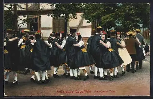 AK Männer u. Frauen beim Schwälmer Tanz in hessischer Tracht