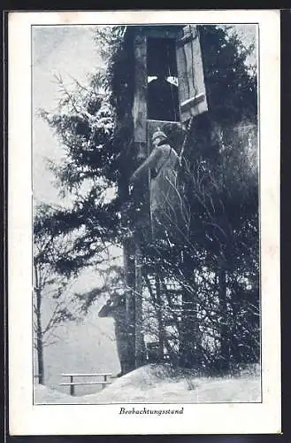 AK Soldaten der Artillerie in Uniformen an einem Beobachtungsstand