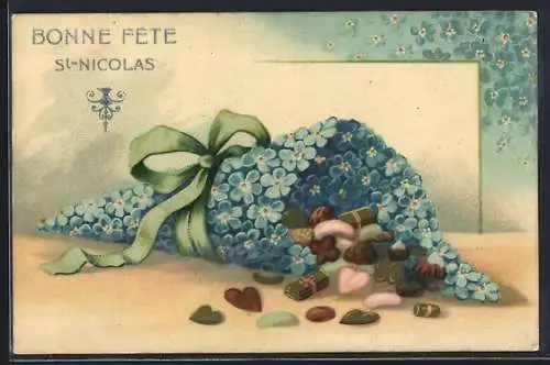 AK Trichter aus Vergissmeinnicht, Bonne Fete St-Nicolas