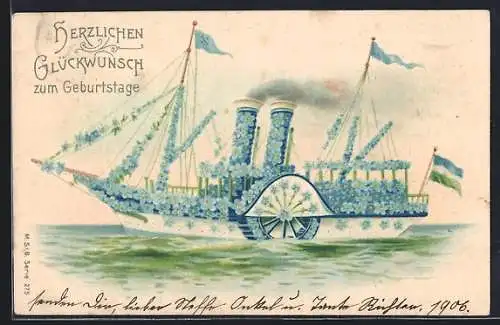AK Passagierschiff in Blumendeko auf See