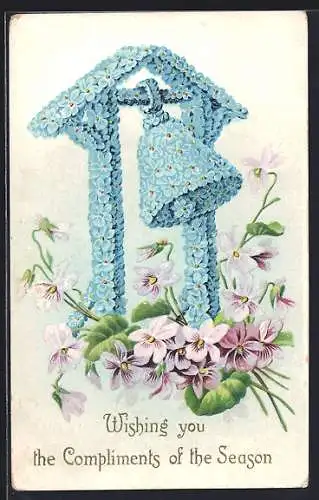 Künstler-AK Glocke aus Vergissmeinnicht, Wishing you the Compliments of the Season