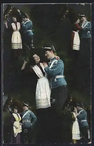 AK Soldat in Uniform und Frau mit Gedicht