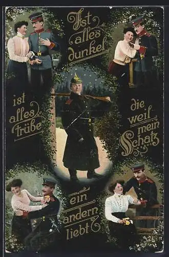 AK Soldaten in Uniformen mit Frauen und Gedicht