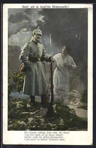 AK Soldat in Uniform mit einer Frau, Steh ich in finstrer Mitternacht