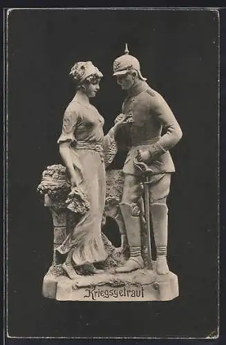 AK Soldat in Uniform mit Schwert und seine Frau, Kriegsgetraut