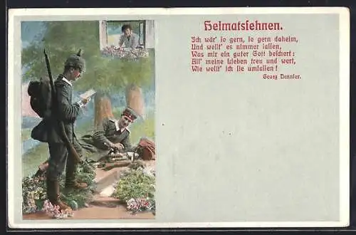 AK Soldaten in Uniformen lesen Briefe, Heimatsehnen