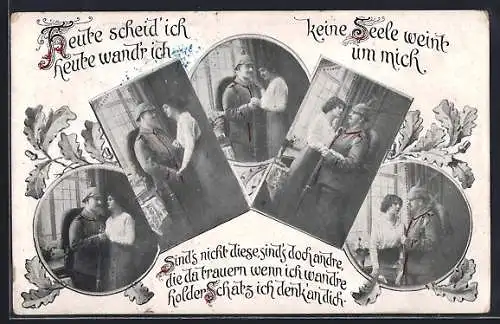 AK Soldat in Uniform verabschiedet sich von seiner Frau