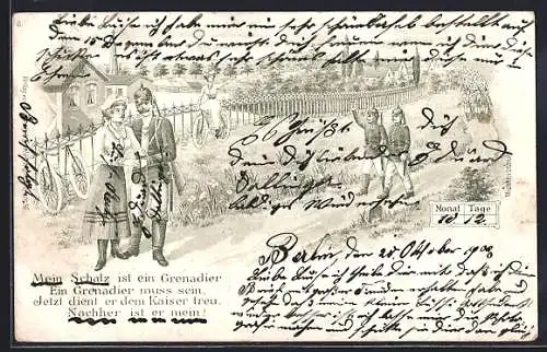 Lithographie Soldaten machen sich zum Ausmarsch bereit