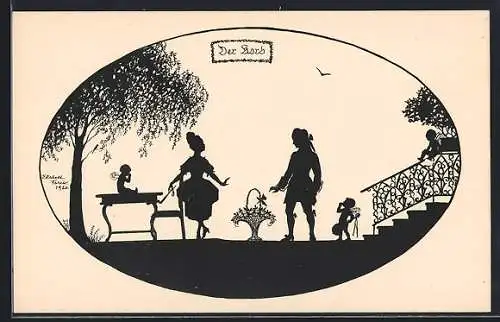 Künstler-AK Elsbeth Forck: Schattenbild Rokoko, der Korb