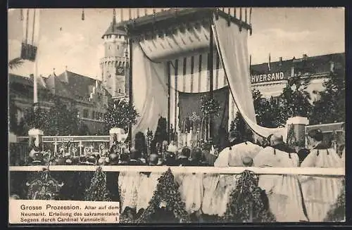 AK Köln, XX. Intern. Eucharistischer Congress 1909, Grosse Prozession, Altar auf dem Neumarkt