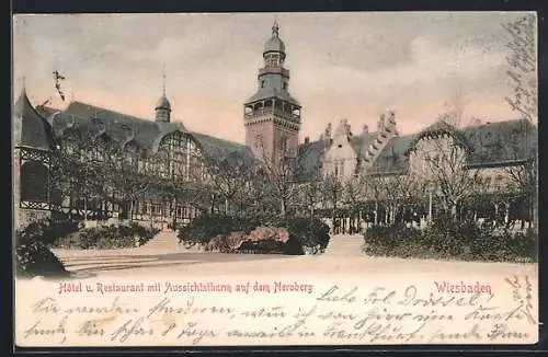 AK Wiesbaden, Hotel mit Aussichtsturm auf dem Neroberg