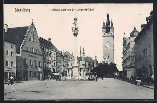 AK Straubing, Theresien-Platz mit Stadttheater