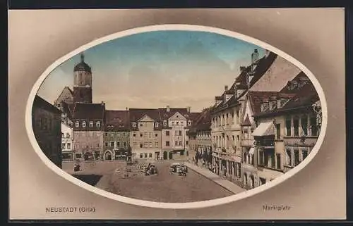 AK Neustadt / Orla, Marktplatz mit Kirchturm