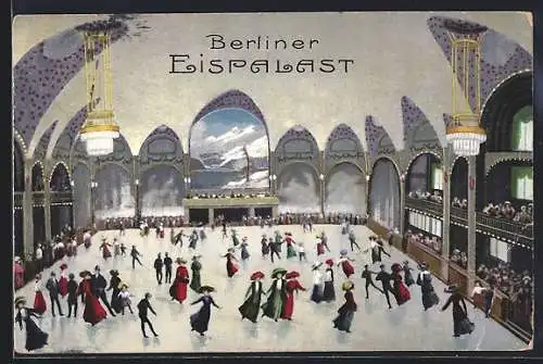 AK Berlin-Schöneberg, Berliner Eispalast, Schlittschuhläufer, Lutherstrasse 22