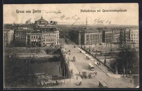 AK Berlin, Moltke-Brücke mit Strassenbahnen