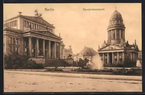 AK Berlin, Brunnen und Schillerdenkmal auf dem Gendarmenmarkt