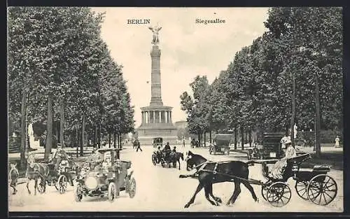 AK Berlin-Tiergarten, Strassenverkehr vor der Siegessäule