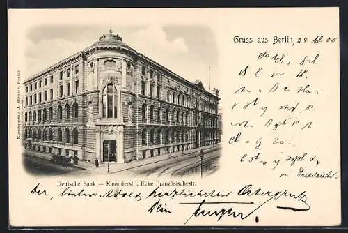 AK Berlin, Deutsche Bank, Kanonierstrasse, Ecke Französischestrasse