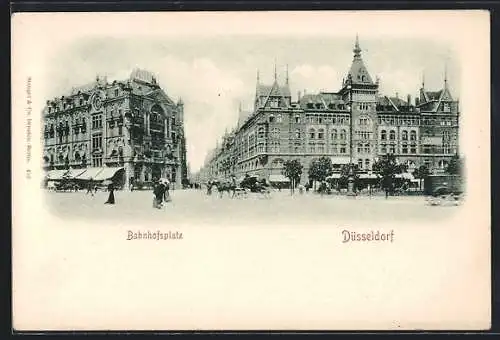 AK Düsseldorf, Bahnhofsplatz, Kutsche