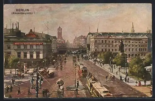 AK Berlin, Alexanderplatz mit Strassenbahn