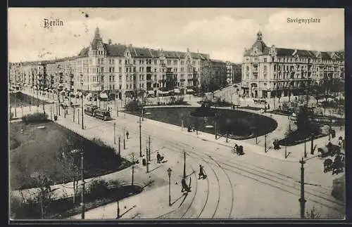 AK Berlin-Charlottenburg, Savignyplatz mit Strassenbahn
