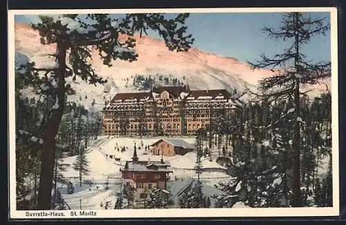 AK St. Moritz, Winteridylle mit Suvretta-Haus