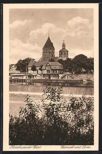 AK Hameln an der Weser, Wehr und Dom