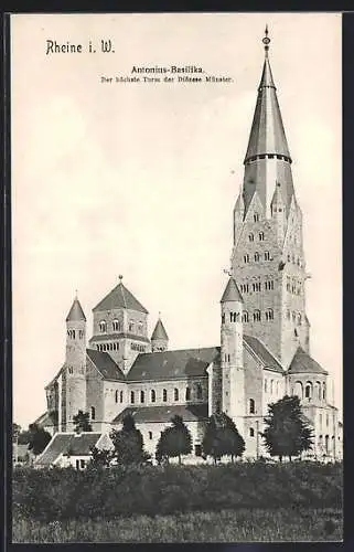 AK Rheine, Ansicht der Antonius-Basilika mit mächtigem Glockenturm