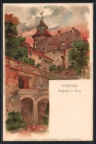 Künstler-Lithographie P. Schmohl: Nürnberg, Eingang zur Burg