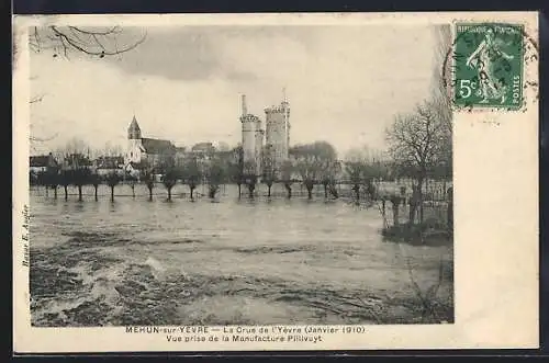 AK Mehun-sur-Yévre, la Crue de l'Yerre, vue prise de la Maufacture Pillivuyt