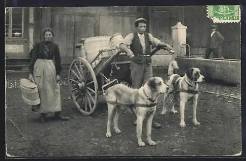 AK Milchbauer mit Hunden im Gespann