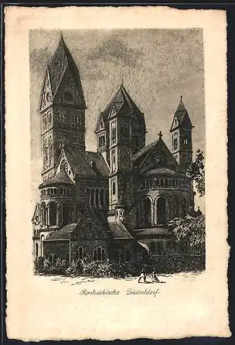 Künstler-AK Düsseldorf, Blick auf die Rochuskirche