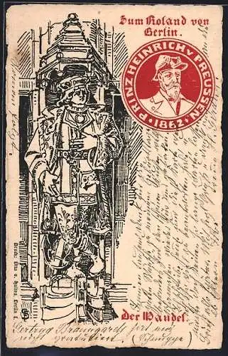 Künstler-AK Berlin, Gasthaus Zum Roland, Potsdamerstrasse 127-128, Erker mit Statue