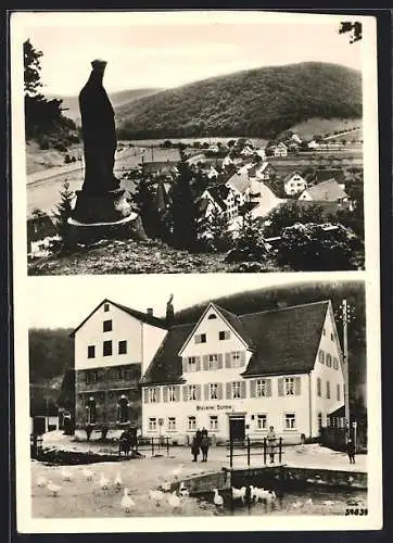 AK Schmiechen / Blaubeuren, Blick von der Friedenskönigin mit Restaurant und Brauerei zur Sonne