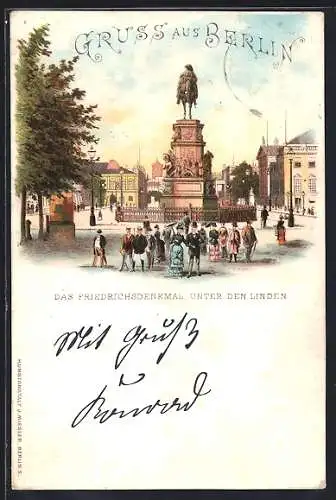Lithographie Berlin, Das Friedrichsdenkmal Unter den Linden