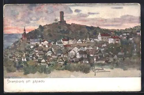 Künstler-AK Stramberk, Panorama pri západu